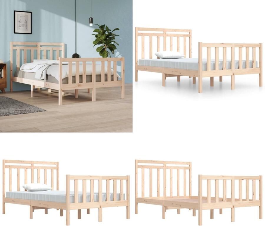 VidaXL Bedframe massief hout 120x190 cm 4FT Small Double Bedframe Bedframes Tweepersoonsbed Bed - Foto 12