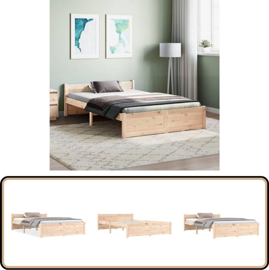 VidaXL Bedframe Massief Hout 120x190 cm Grenen Houten Bedframe Massief Grenenhout Bedframe 120x190 Tweepersoons Bed Modern Bedframe Rustiek Bedframe Met Hoofdeinde
