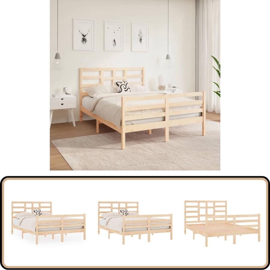 VidaXL Bedframe massief hout 120x190 cm Grenen Houten Bedframe Massief Grenenhout Bedframe 120x190 Design Bedframe Modern Bedframe