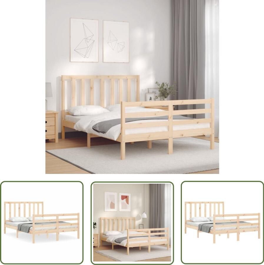 VidaXL Bedframe Massief Hout 120x190 cm Grenen Massief Grenenhouten Bed Frame Tweepersoons Bed Houten Bed Frame Bruin Bed Frame Met Hoofdbord
