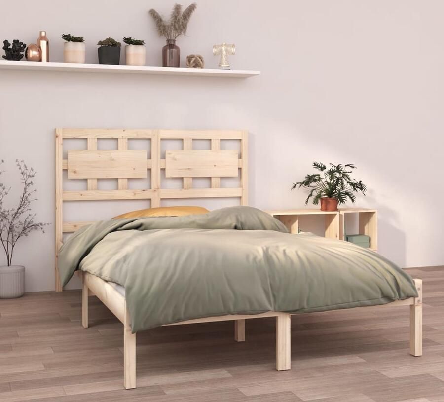 VidaXL Bedframe massief hout 120x190 cm Grenenhout Houten Bedframe Bruin Tweepersoonsbed Massief Grenenhout Bed Voor Volwassenen Bed Met Hoofdbord - Foto 2