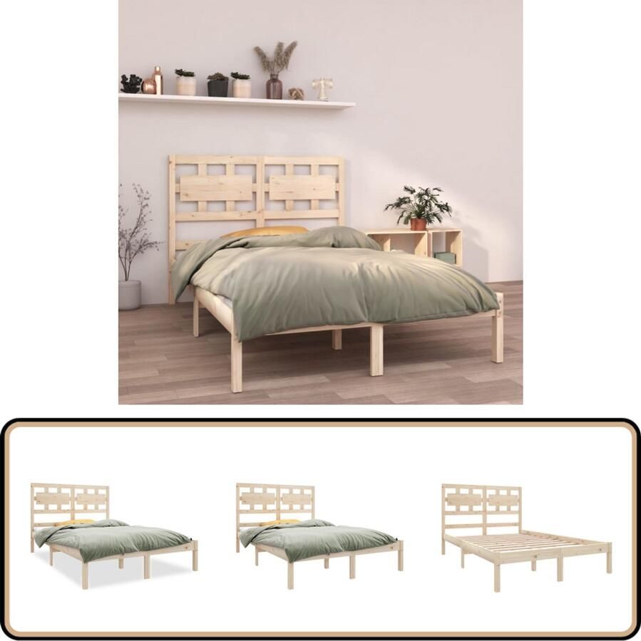 VidaXL Bedframe massief hout 120x190 cm Grenenhout Houten Bedframe Bruin Tweepersoonsbed Massief Grenenhout Bed Voor Volwassenen Bed Met Hoofdbord