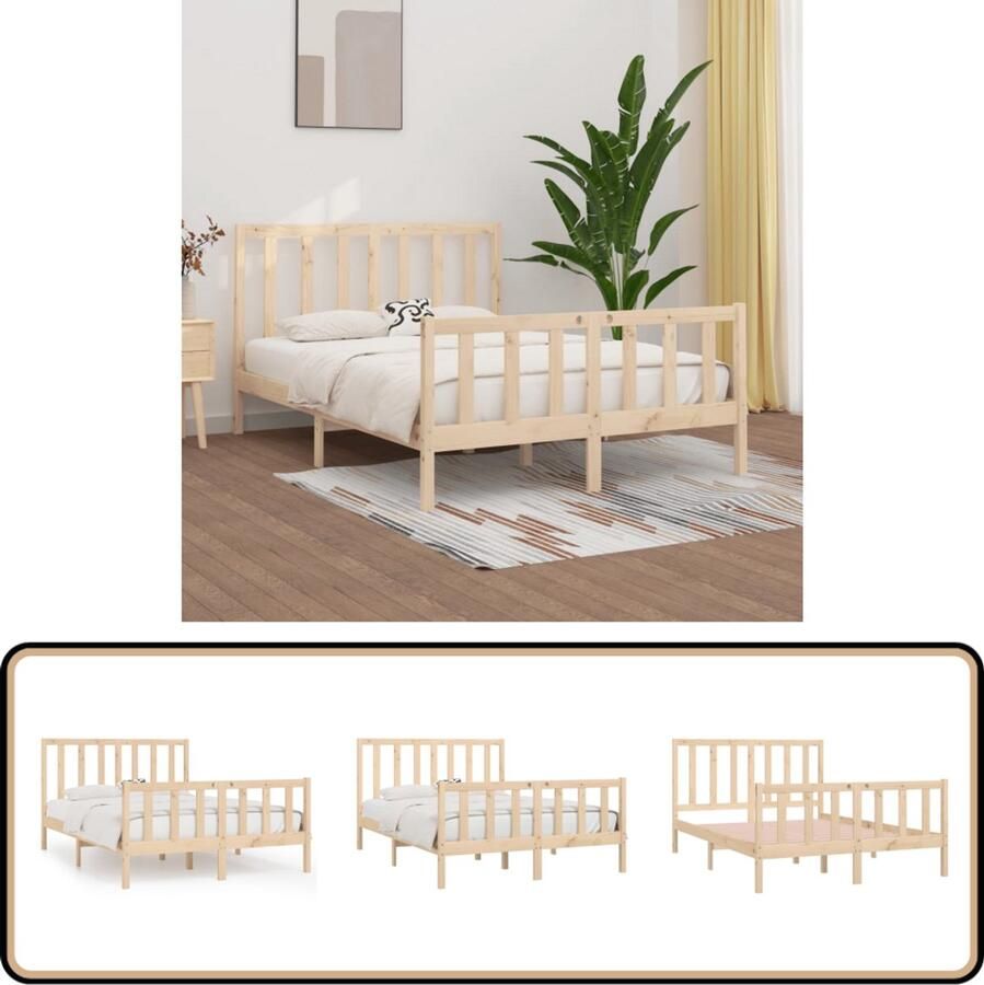 VidaXL Bedframe Massief hout 120x190 cm Klassieke Bedframe Grenenhouten Bed Houten Bed Tweepersoons Bed Slaapcomfort Bedsteun Hoofdboard