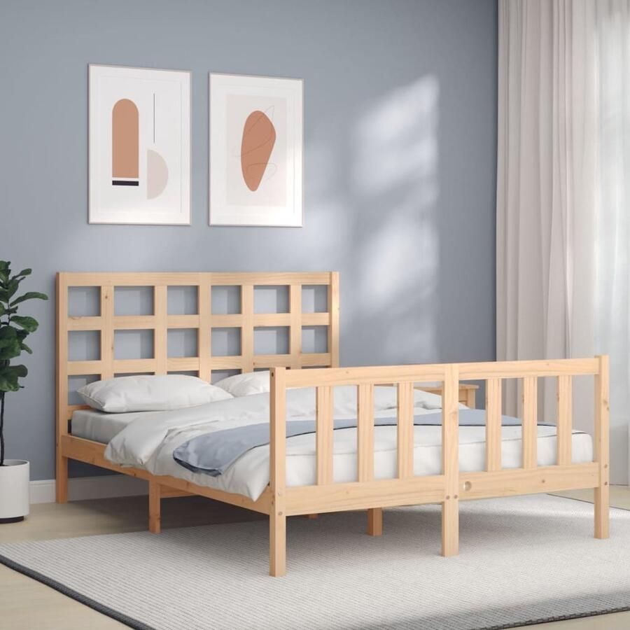 VidaXL Bedframe Massief Hout 120x190 cm Massief Grenenhouten Bed Frame Hoofd- En Voeteneind Lattenbodem Tweepersoons Bed Slaapcomfort Bedroom Furniture - Foto 2