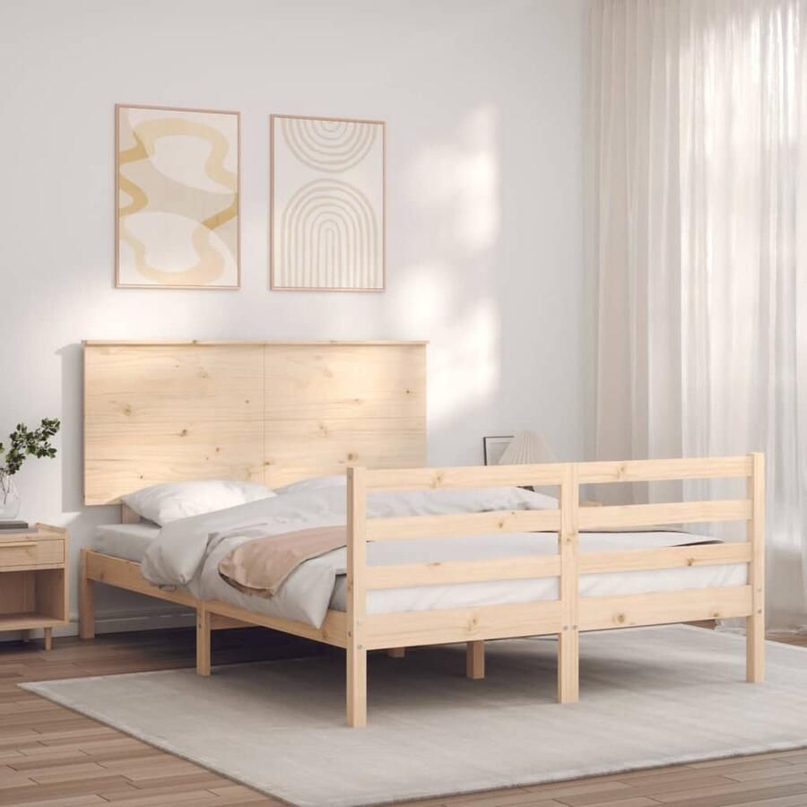 VidaXL Bedframe massief hout 120x190 cm Massief Grenenhouten Bed Houten Bedframe Bed Met Hoofdbord Tweepersoonsbed Slaapcomfort Bedroom Furniture Design Bed Rustic Style - Foto 3