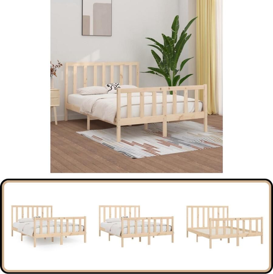 VidaXL Bedframe Massief Hout 120x200 cm Grenen Houten Bedframe Tweepersoonsbed Bedbodems Grenenhout Bruine Bedden Hoofdborden
