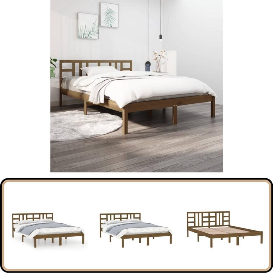 VidaXL Bedframe Massief Hout 120x200 cm Honingbruin Klassieke Bed Frame Massief Grenenhout Honigbruin Tweepersoonsbed Bedframe Slatted Frame Wooden Bed