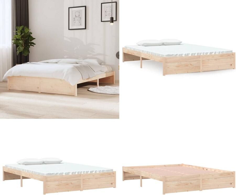 VidaXL Bedframe massief hout 135x190 cm Bedframe Bedframes Bed Bedbodem