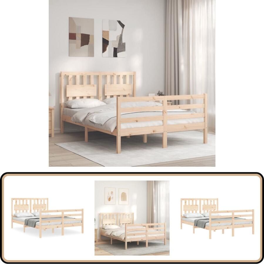 VidaXL Bedframe Massief Hout 135x190 cm Grenen Massief Hout Bed Grenenhout Bed Tweepersoons Bed Bruine Bed Design Bed