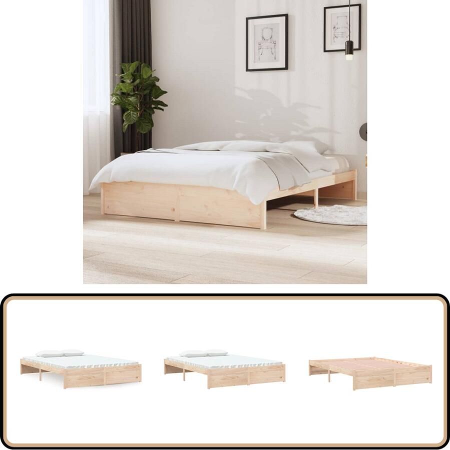 VidaXL Bedframe Massief Hout 135x190 cm Grenenhout Houten Bedframe Massief Grenenhout Bedframe 135x190 Modern Bedframe Stabiel Bedframe Decoratief Bedframe