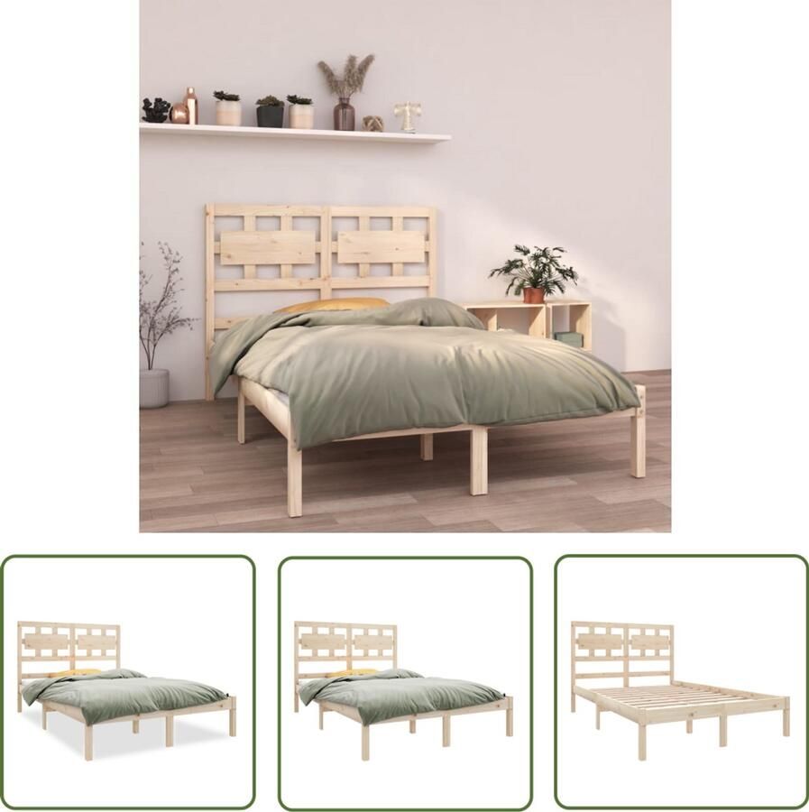 VidaXL Bedframe massief hout 135x190 cm Grenenhout Houten Bedframe Massief Grenenhout Tweepersoonsbed Bedbodems Hoofdborden Slaapkamers