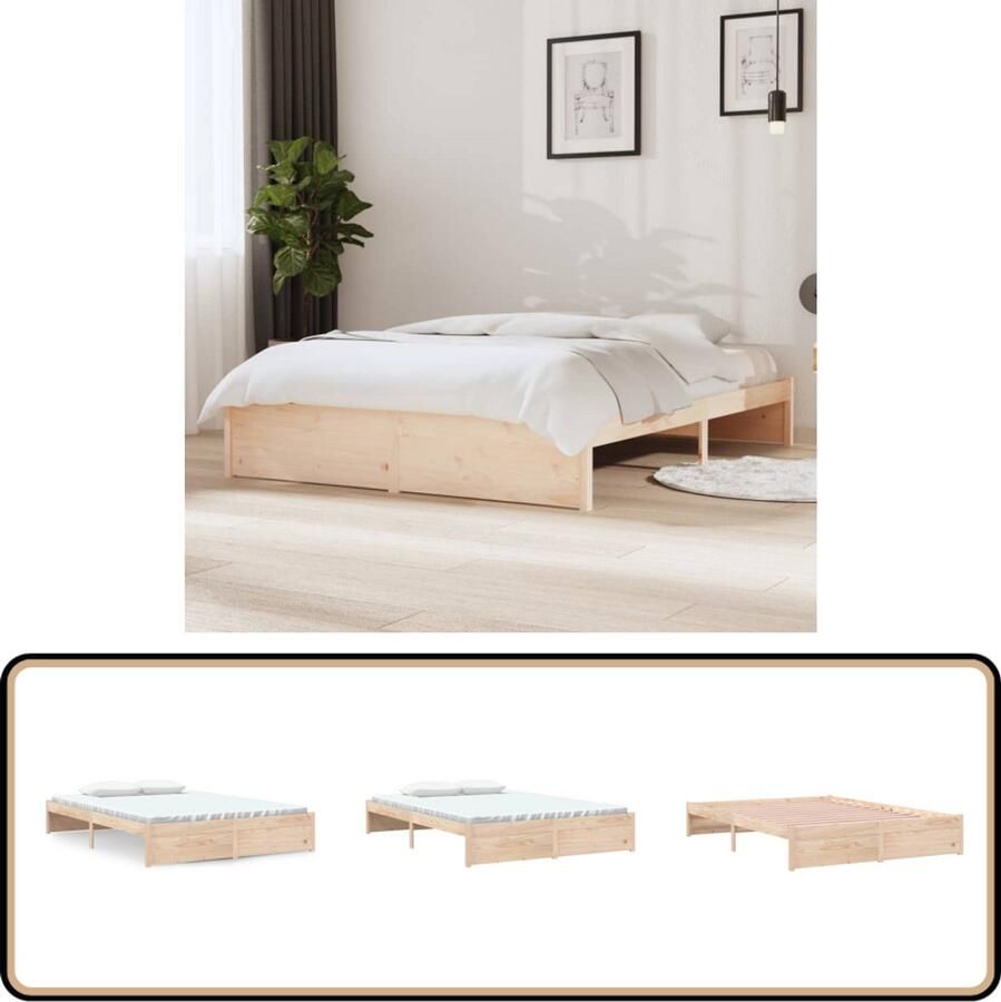 VidaXL Bedframe Massief hout 140x190 cm Houten Bedframe Massief Grenenhout Bedframe 140x190 Cm Modern Bedframe Stabiele Bedstelling Houten Meubels