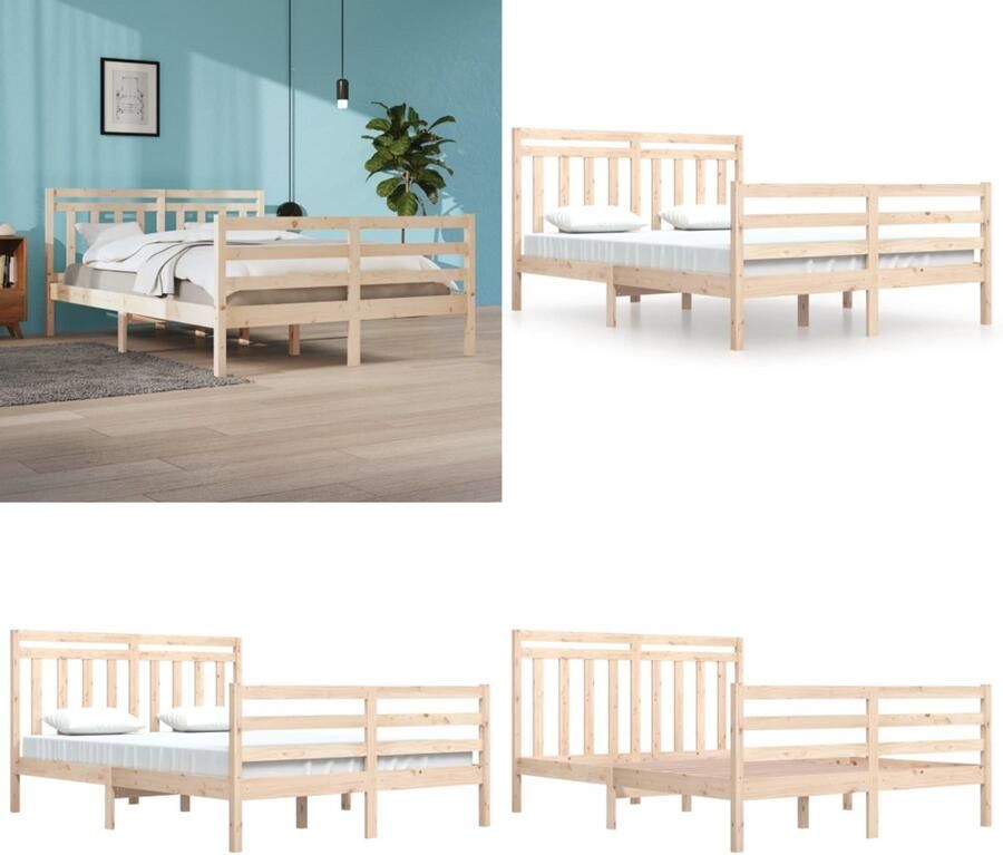 VidaXL Bedframe massief hout 140x200 cm Bedframe Bedframes Tweepersoonsbed Bed