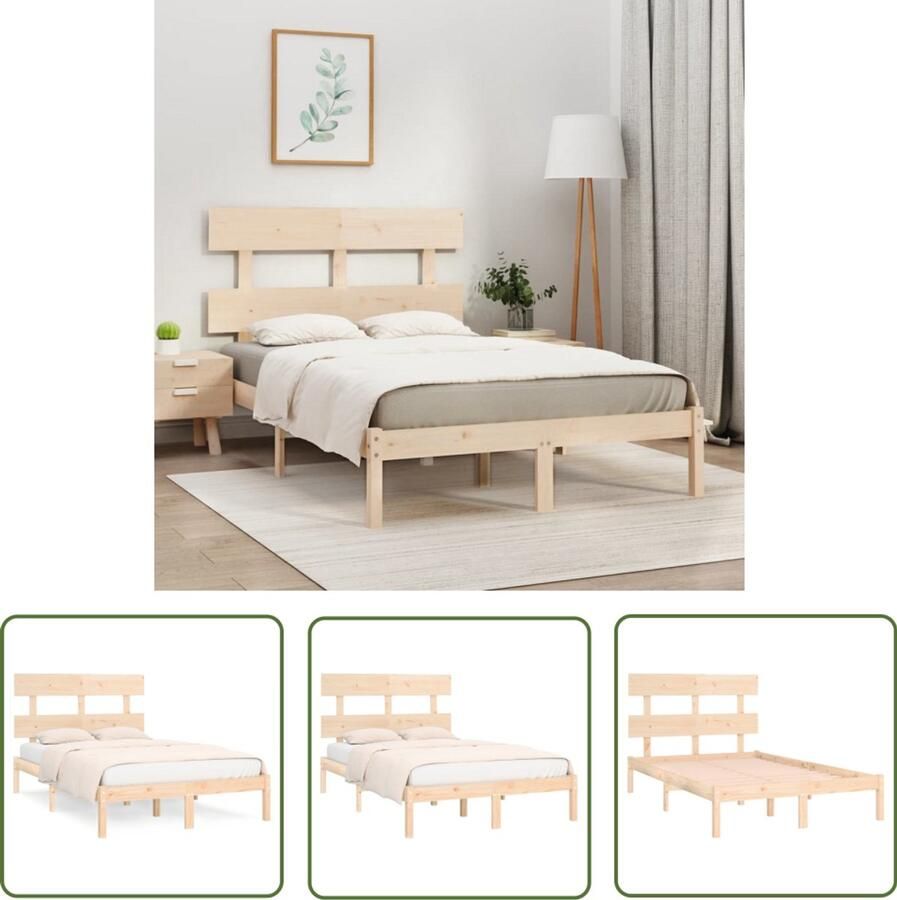 VidaXL Bedframe massief hout 140x200 cm Grenen Houten Bedframe Massief Grenenhout Bedframe Bruin King Size Bed Tweepersoonsbed Hoofdbord Stapelbare Boxspring