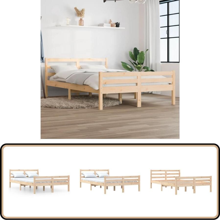VidaXL Bedframe Massief Hout 140x200 cm Houten Bedframe Tweepersoons Bed Massief Grenenhout Bedframe Zonder Matras Modern Bedframe Rustiek Bedframe