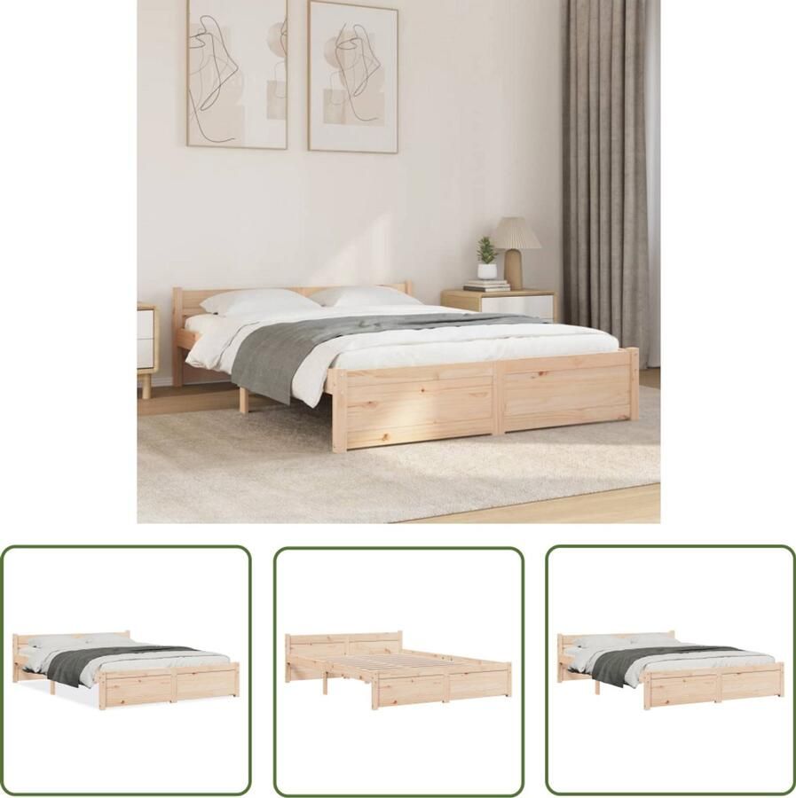 VidaXL Bedframe Massief Hout 140x200 cm Houten Bedframe Tweepersoons Bed Massief Grenenhout Stabiel Bedframe Comfortabele Hoofdbord Modern Design