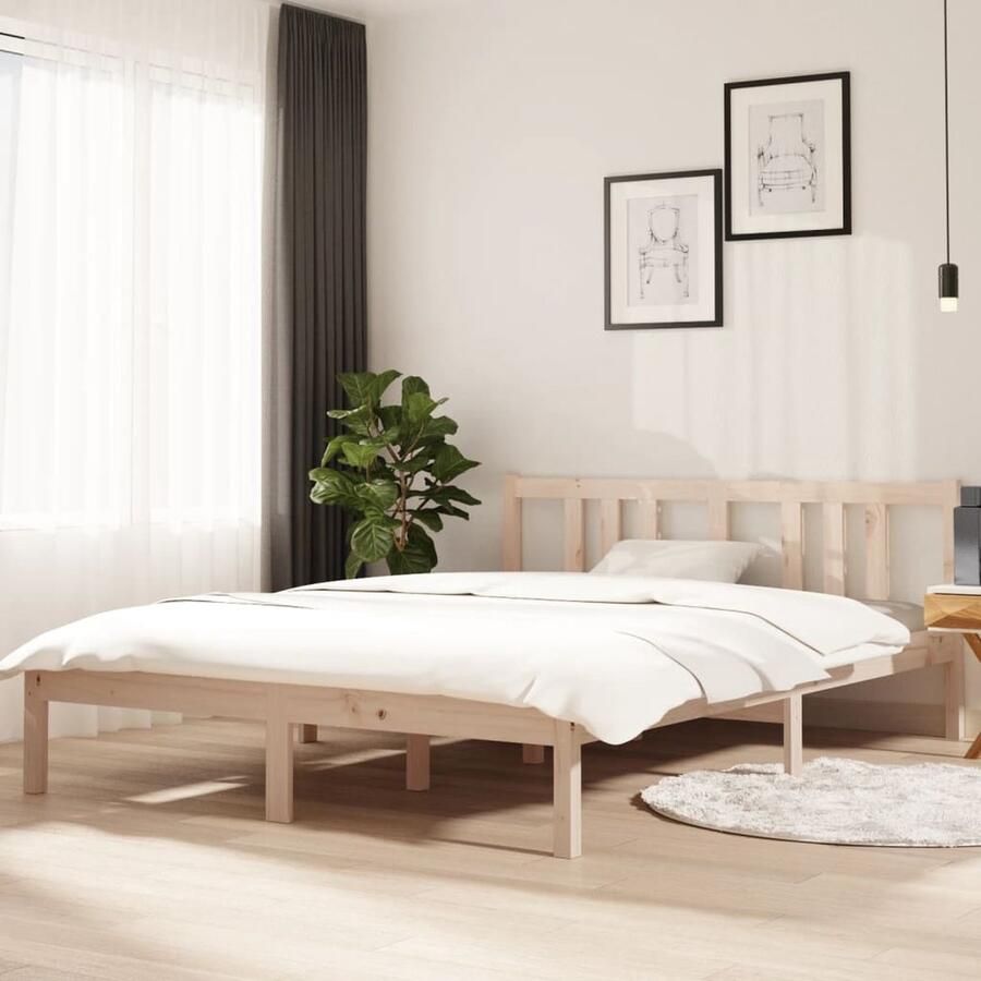 VidaXL Bedframe Massief Hout 140x200 cm Zonder Matras Houten Bedframe Tweepersoons Bed Massief Grenenhout Bedframe Zonder Matras Modern Bed Design Bed Stapelbare Bed - Foto 2