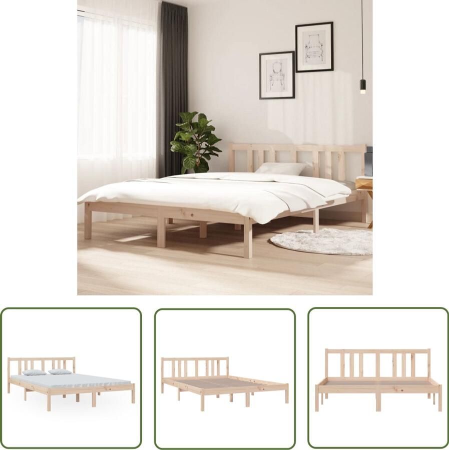 VidaXL Bedframe Massief Hout 140x200 cm Zonder Matras Houten Bedframe Tweepersoons Bed Massief Grenenhout Bedframe Zonder Matras Modern Bed Design Bed Stapelbare Bed