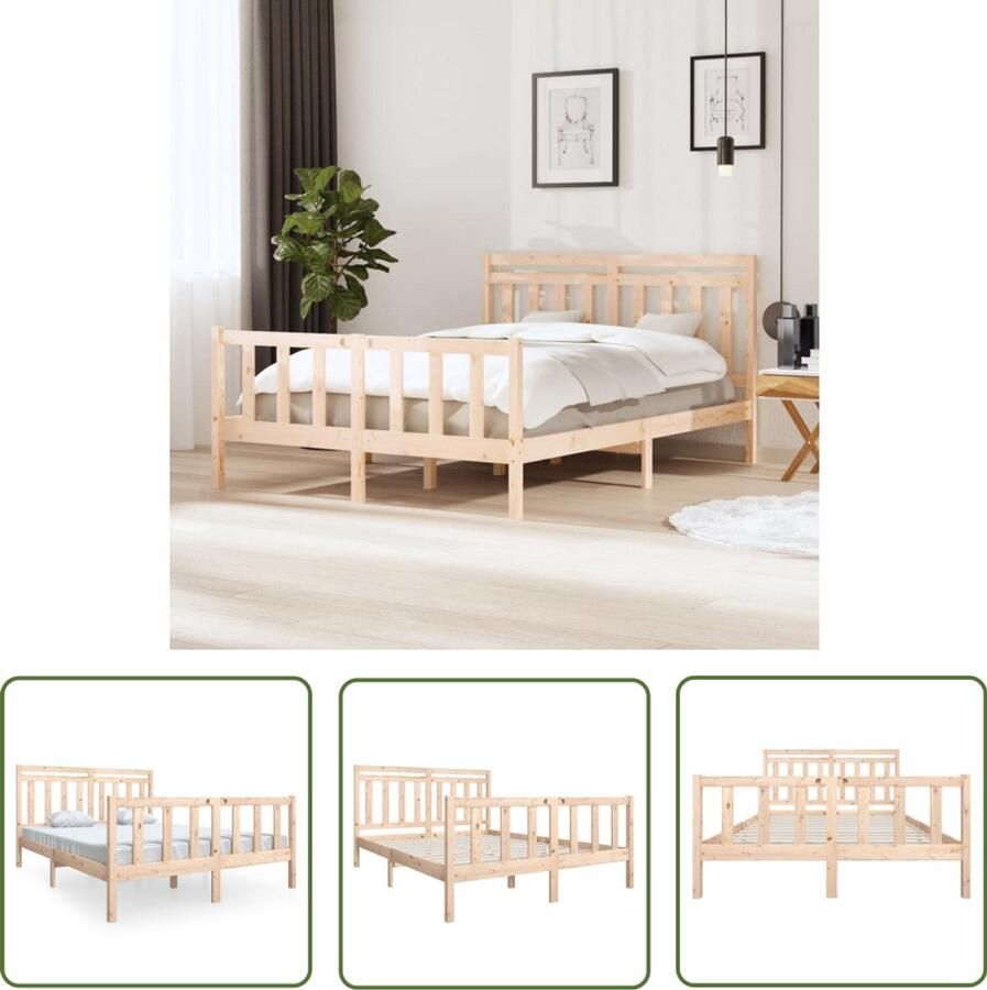 VidaXL Bedframe Massief Hout 150x200 cm Grenen Bedframe Grenenhouten Bed King Size Bed Massief Hout Bed Slaapcomfort Bedroom Furniture