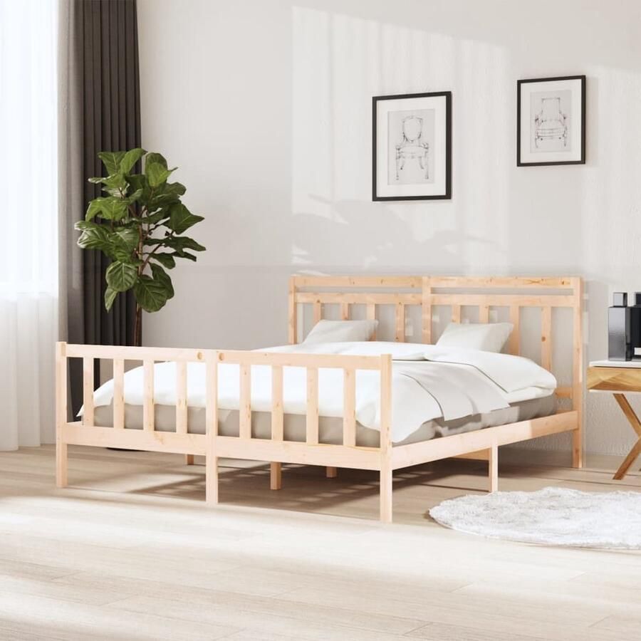 VidaXL Bedframe Massief Hout 160x200 cm Grenen Bedframe Grenenhouten Bed Massief Hout Bed Tweepersoons Bed Met Hoofdeinde Slaapcomfort - Foto 2
