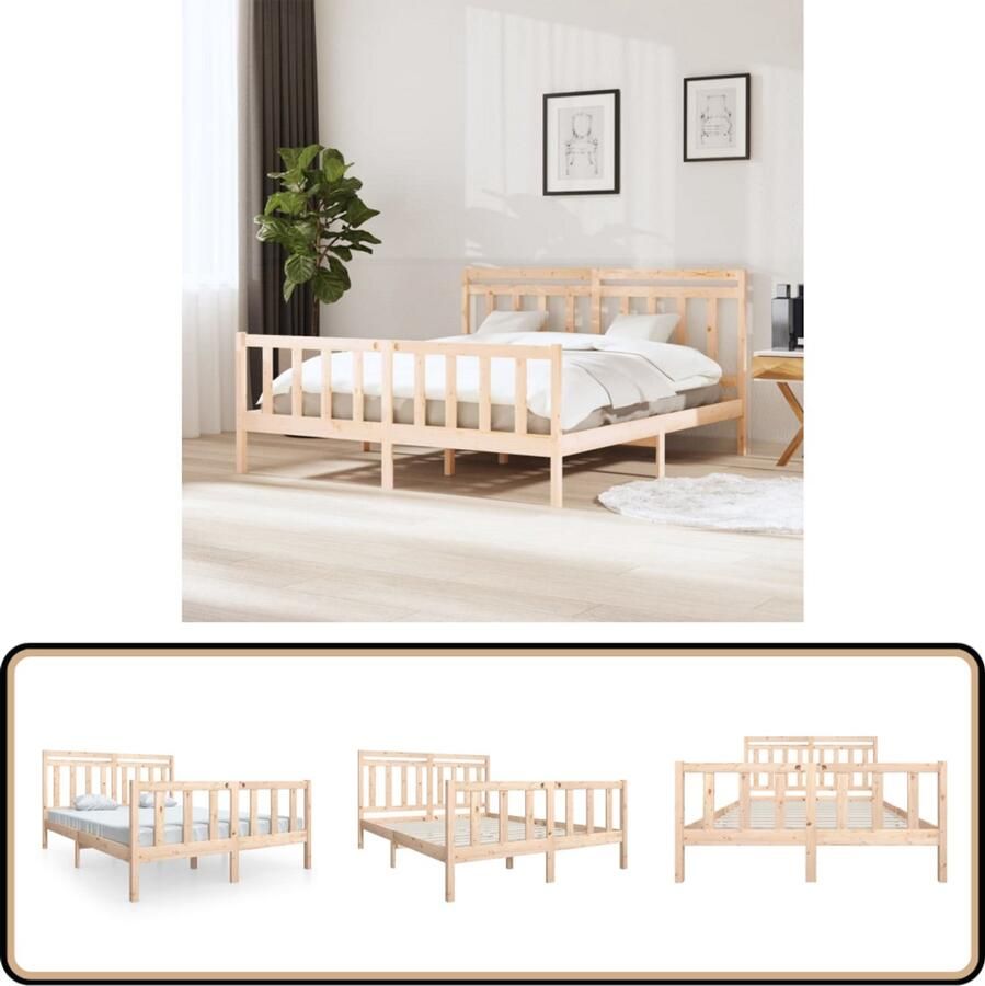 VidaXL Bedframe Massief Hout 160x200 cm Grenen Bedframe Grenenhouten Bed Massief Hout Bed Tweepersoons Bed Met Hoofdeinde Slaapcomfort