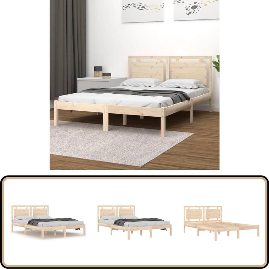 VidaXL Bedframe Massief Hout 160x200 cm Houten Bed Frame Massief Grenenhout Bed Frame 160x200 Tweepersoons Bed Hoofdbord Vintage Bed Landelijk Bed Rustic Bed