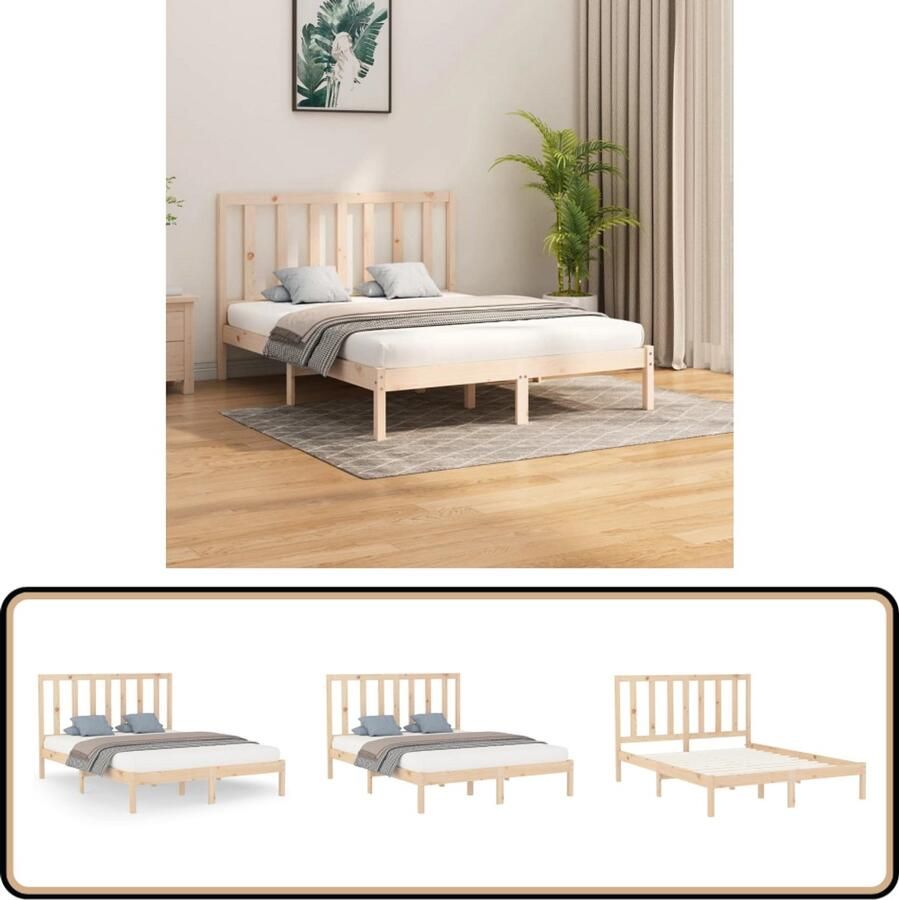 VidaXL Bedframe Massief Hout 160x200 cm Houten Bedframe Tweepersoons Bed Massief Grenenhout Rustic Bed Voor Volwassenen Comfortabel Bed Stijlvol Bed Slaapkamers
