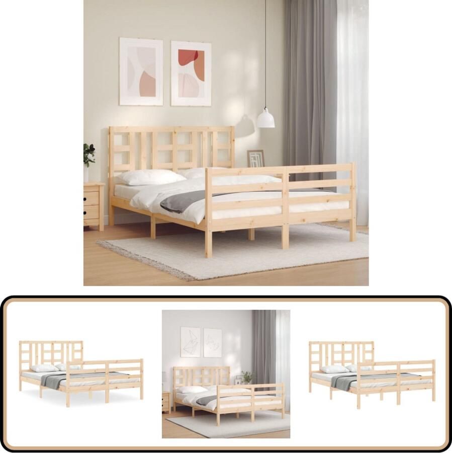 VidaXL Bedframe Massief Hout 160x200 cm Met Hoofdbord Massief Houten Bed Frame Grenenhouten Bed Tweepersoons Bed Boxspring Bed Met Hoofdbord