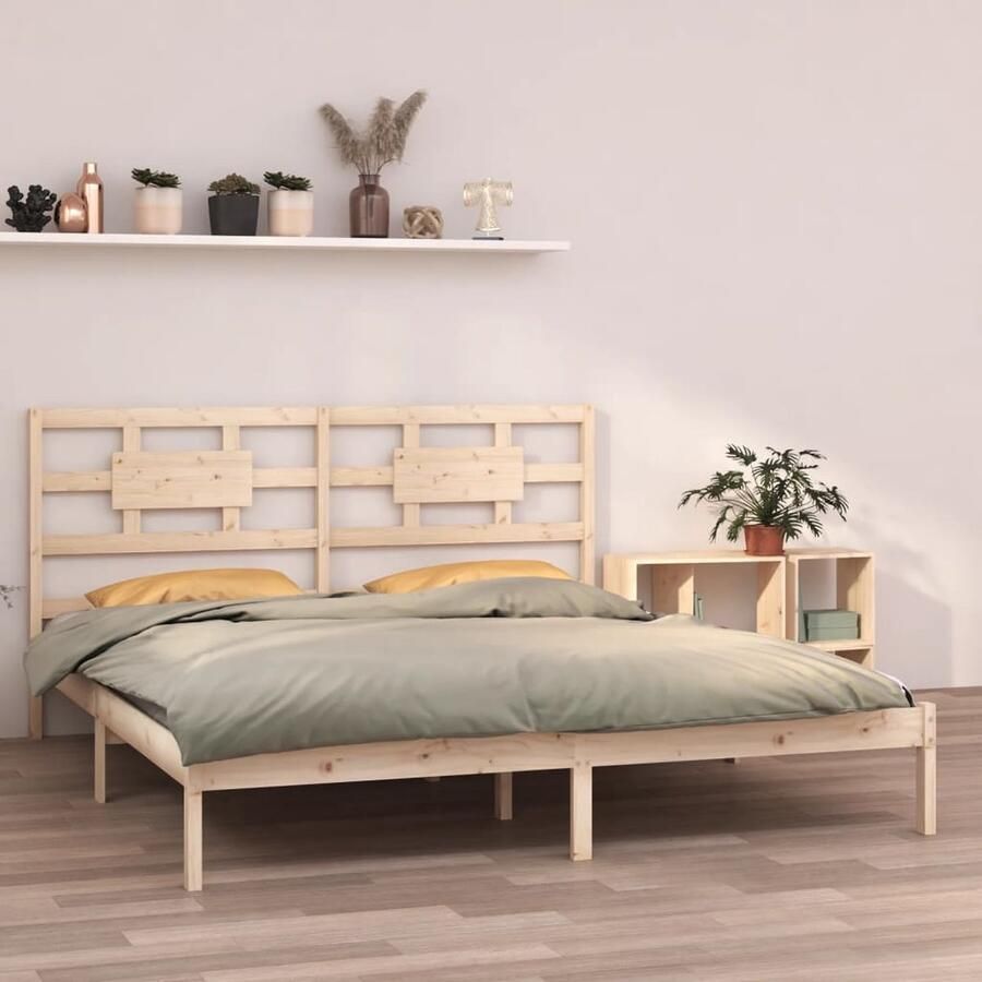 VidaXL Bedframe massief hout 200x200 cm Grenenhout Houten Bedframe Massief Grenenhout Bed Frame Tweepersoons Bed King Size Bed Hoofdbord Vintage Bed Industrieel Bed Rustic Bed - Foto 2