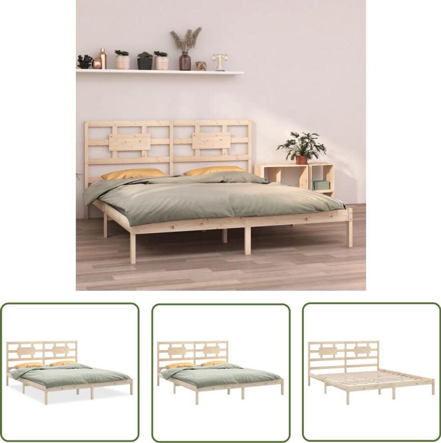 VidaXL Bedframe massief hout 200x200 cm Grenenhout Houten Bedframe Massief Grenenhout Bed Frame Tweepersoons Bed King Size Bed Hoofdbord Vintage Bed Industrieel Bed Rustic Bed