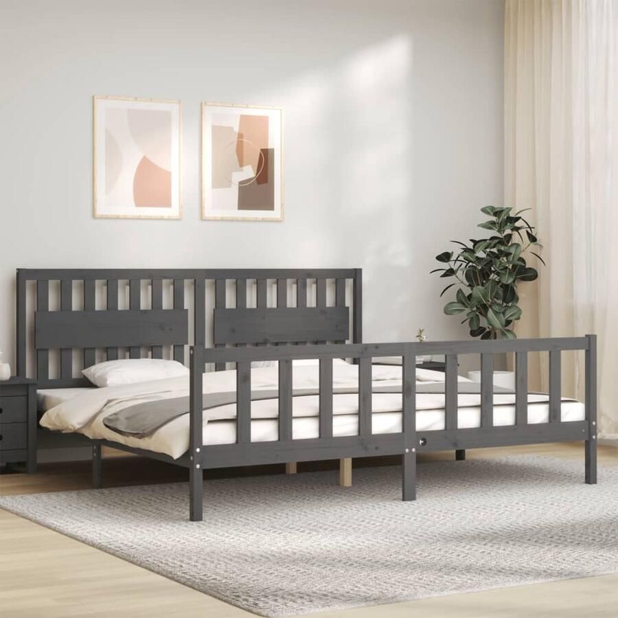 VidaXL Bedframe Massief Hout 200x200 cm Grijs Massief Hout Bed Grenenhout Bed Tweepersoons Bed Grijze Bed Slaapkamer Meubels Boxspring Frame - Foto 2