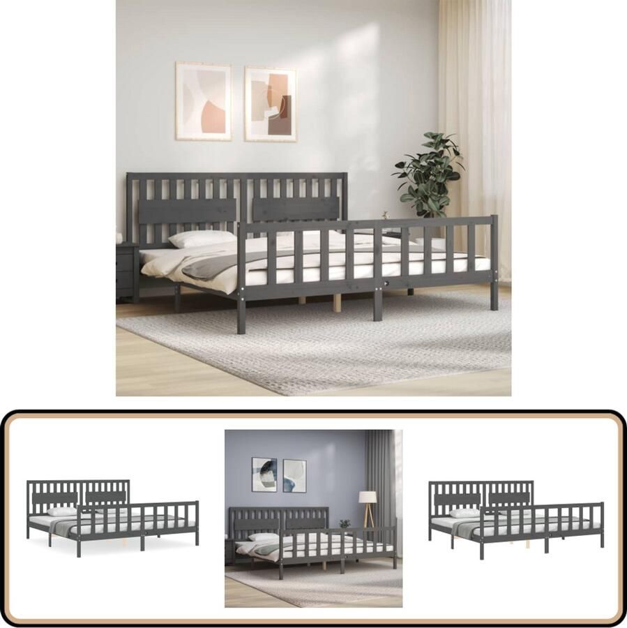 VidaXL Bedframe Massief Hout 200x200 cm Grijs Massief Hout Bed Grenenhout Bed Tweepersoons Bed Grijze Bed Slaapkamer Meubels Boxspring Frame