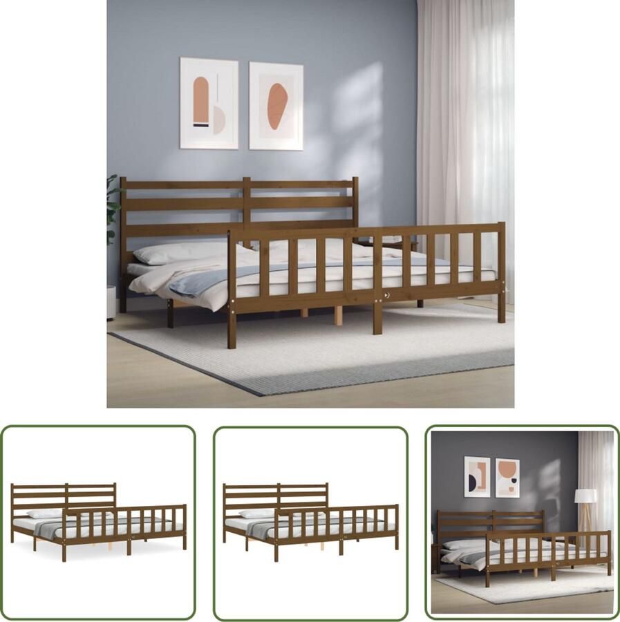 VidaXL Bedframe Massief Hout 200x200 cm Honingbruin Massief Hout Bed Frame Grenenhouten Bed Honigbruin Bed Tweepersoons Bed Boxspring Bed Slaapcomfort
