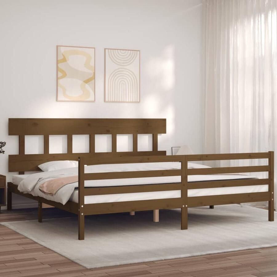 VidaXL Bedframe Massief Hout 200x200 cm Honingbruin Massief Hout Bed King Size Bed Honingbruin Bed Grenenhouten Bed Boxspring Frame Slaapcomfort Bedroom Furniture - Foto 2