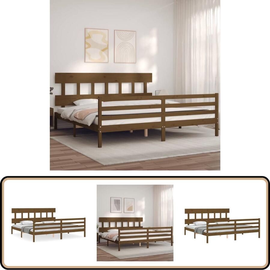 VidaXL Bedframe Massief Hout 200x200 cm Honingbruin Massief Hout Bed King Size Bed Honingbruin Bed Grenenhouten Bed Boxspring Frame Slaapcomfort Bedroom Furniture