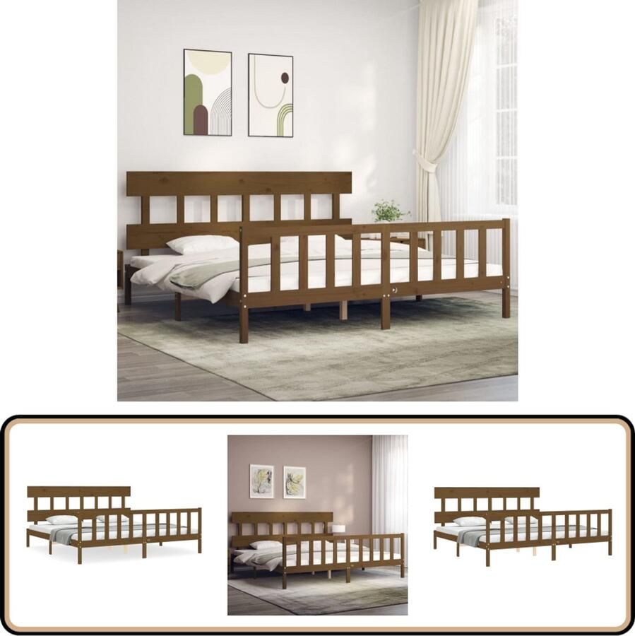 VidaXL Bedframe Massief Hout 200x200 cm Honingbruin Massief Houten Bed Frame Grenenhout Bed Honigbruin Bed Tweepersoons Bed Boxspring Bed Slaapcomfort Bedroom Furniture