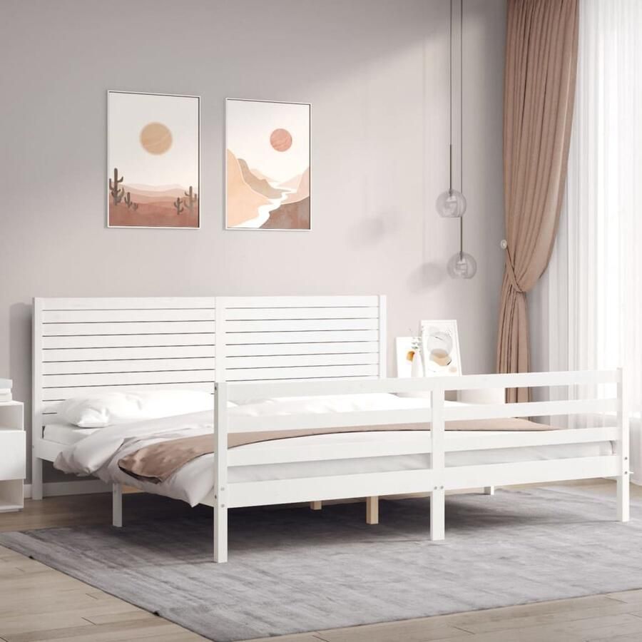 VidaXL Bedframe Massief hout 200x200 cm Wit Massief Hout Bed Frame Grenenhout Bed Tweepersoons Bed Witte Bed Slaapcomfort Design Bed Modern Bed Budget Friendly Bed - Foto 2