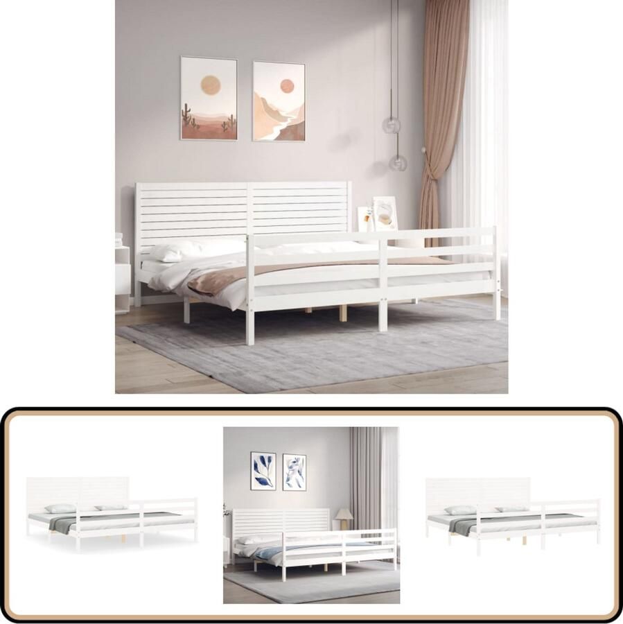 VidaXL Bedframe Massief hout 200x200 cm Wit Massief Hout Bed Frame Grenenhout Bed Tweepersoons Bed Witte Bed Slaapcomfort Design Bed Modern Bed Budget Friendly Bed