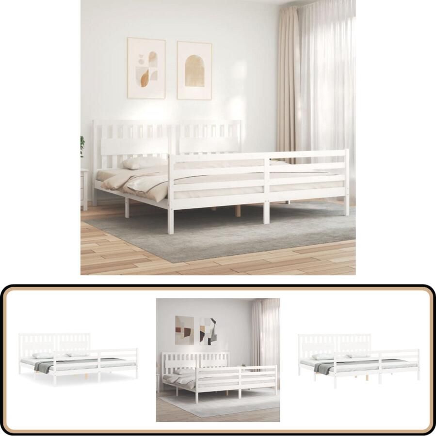 VidaXL Bedframe Massief Hout 200x200 cm Wit Massief Hout Bed Grenen Bed Frame Tweepersoons Bed Witte Bed Slaapkamer Meubels