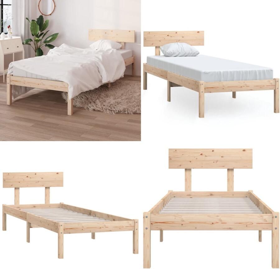 VidaXL Bedframe massief grenenhout 75x190 cm UK Small Single Bedframe Bedframes Bed Bedbodem
