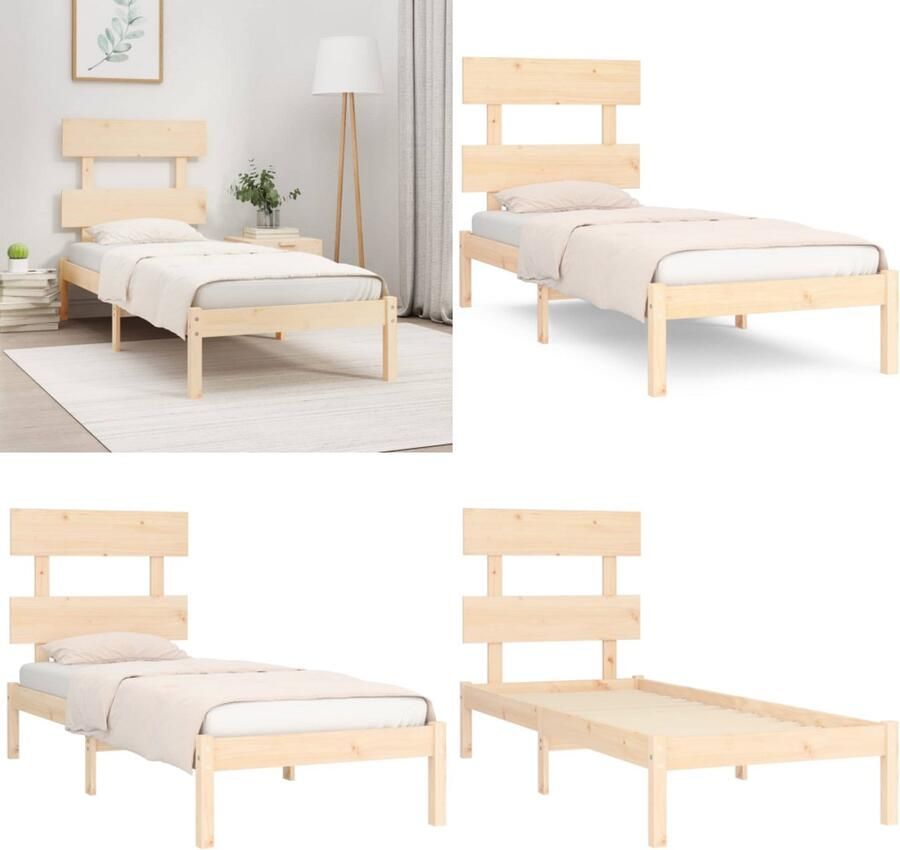 VidaXL Bedframe massief hout 75x190 cm Bedframe Bedframes Eenpersoonsbed Bed