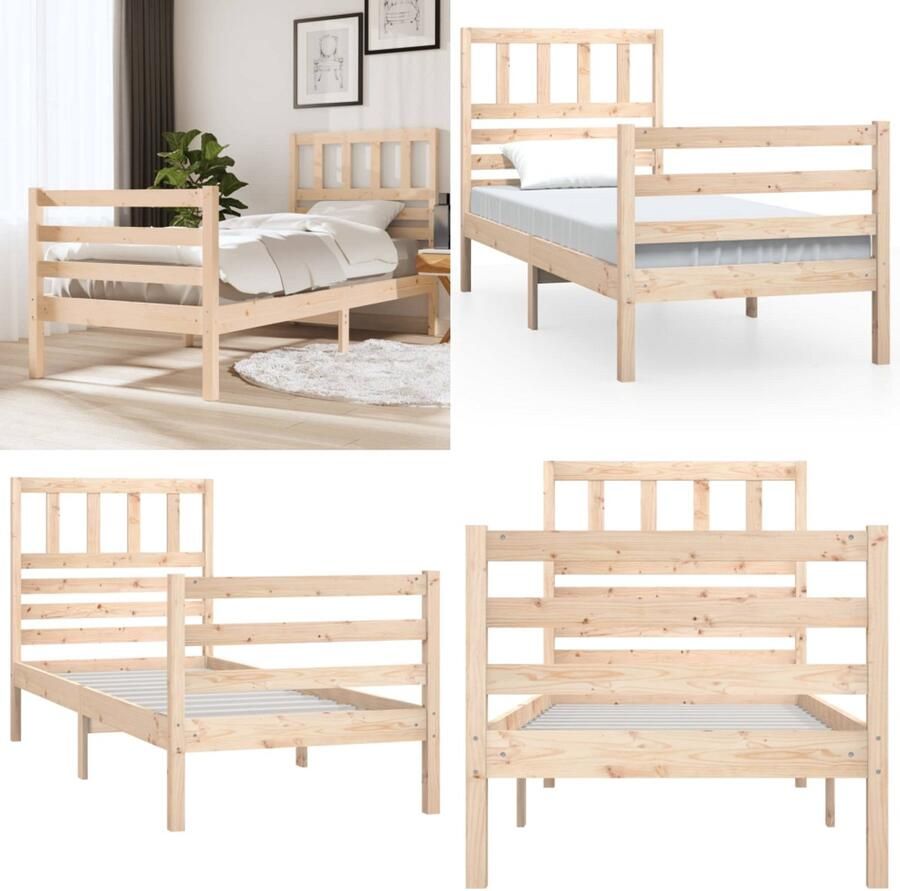 VidaXL Bedframe massief hout 90x190 cm 3FT Single Bedframe Bedframes Eenpersoonsbed Bed