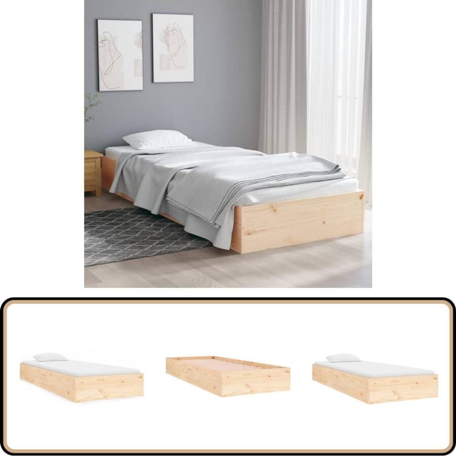 VidaXL Bedframe Massief Hout 75x190 cm Grenen Houten Bedframe Eenpersoonsbed Massief Grenenhout Modern Design Stabiel Bedframe Stevige Lattenbodem Klein Bed Compact Bed Kamerdecoratie