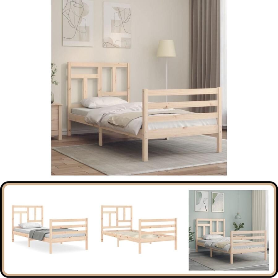 VidaXL Bedframe Massief Hout 75x190 cm Grenen Massief Hout Bed Grenenhouten Bed Tweepersoons Bed Bruine Bed Frame Slaapcomfort Slaapkamers