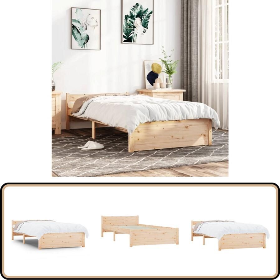 VidaXL Bedframe massief hout 75x190 cm Grenenhout Houten Bedframe Enkelbed Grenenhout Bed Modern Design Stabiele Constructie
