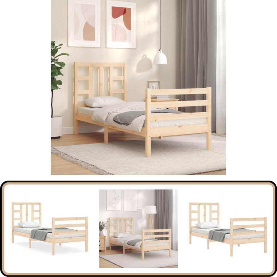 VidaXL Bedframe Massief Hout 75x190 cm Massief Houten Bed Frame Grenenhouten Bed Tweepersoons Bed Met Hoofdbord Houten Bed Frame