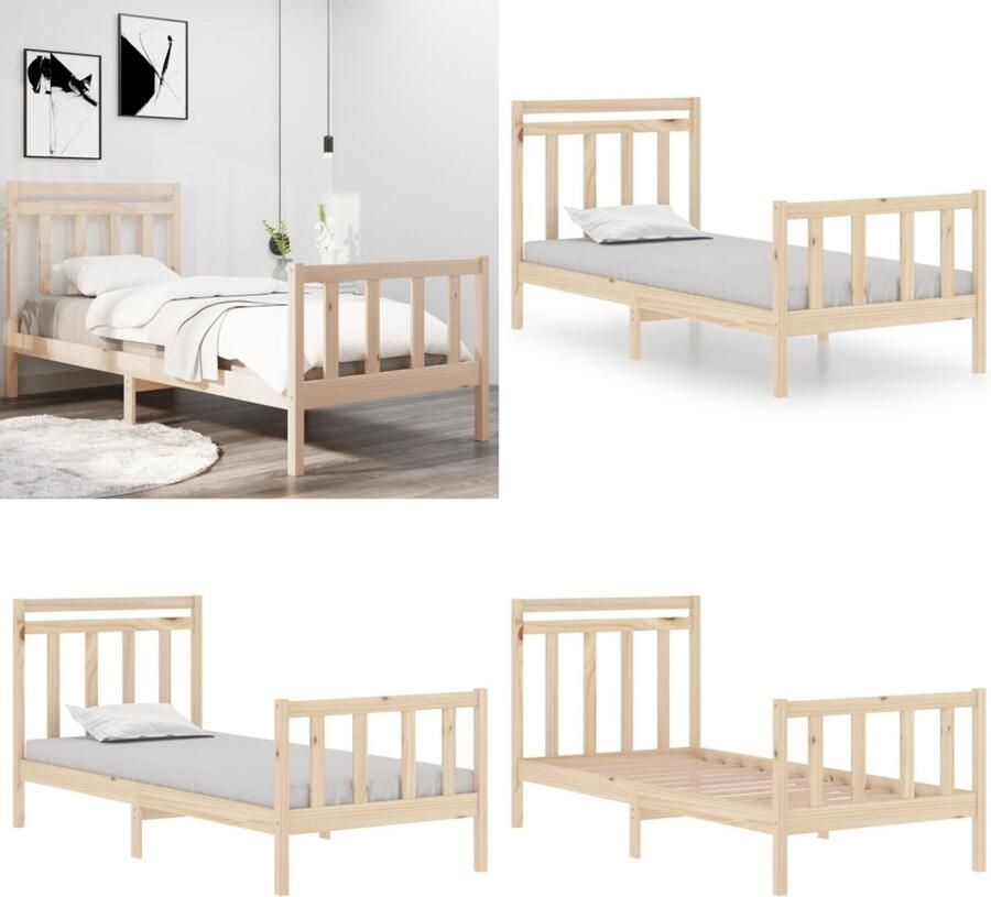 VidaXL Bedframe massief hout 90x190 cm 3FT Single Bedframe Bedframes Eenpersoonsbed Bed
