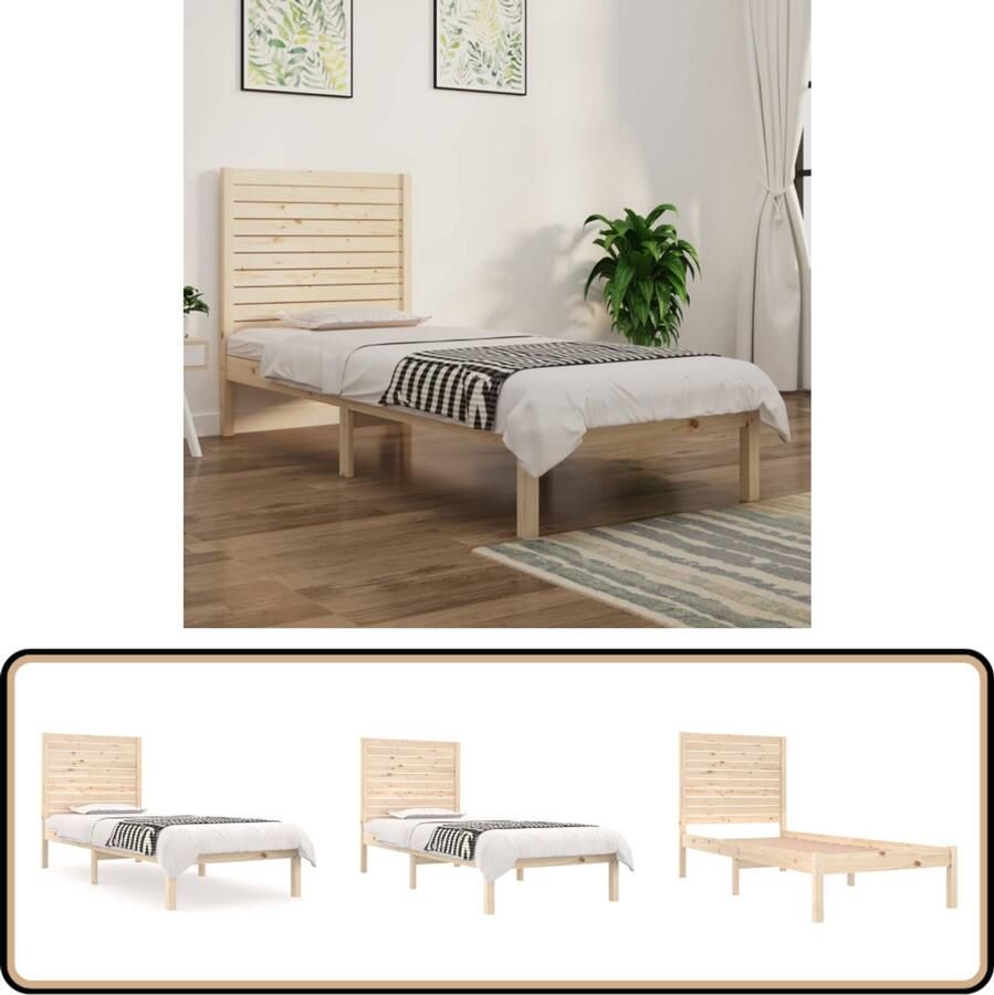 VidaXL Bedframe massief hout 90x190 cm Grenen Houten Bedframe Enkel Bed Massief Grenenhout Rustic Bed Bedhead Comfortabel Bed Slaapcomfort