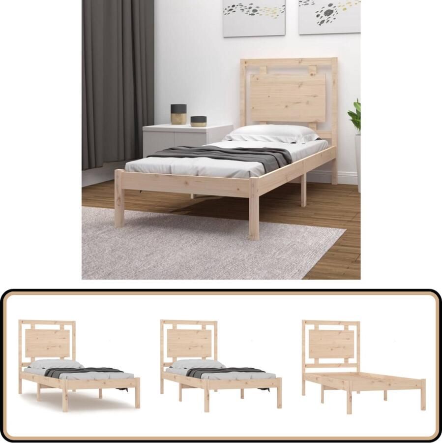 VidaXL Bedframe Massief Hout 90x190 cm Houten Bed Frame Massief Grenenhout Enkel Bed Eenpersoonsbed Bedframe Bruin