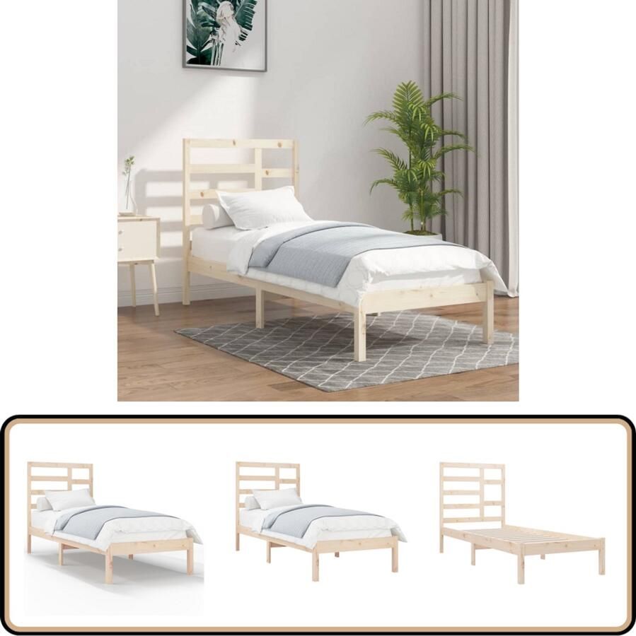 VidaXL Bedframe Massief Hout 90x190 cm Houten Bedframe Enkelbed Massief Hout Stapelbaar Bed Modern Design Minimalistisch Bed Klein Bed Budgetvriendelijk Bed